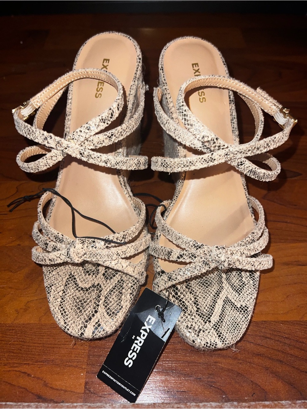 Express Beige Snake-Print Strappy Wedge Sandals